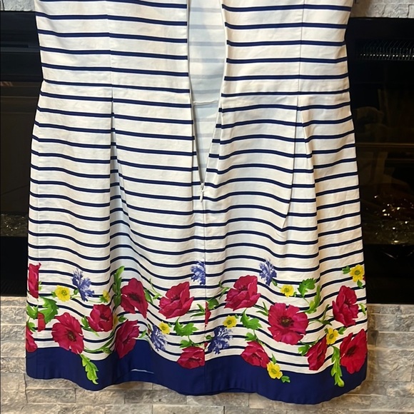 Chaps Navy and White striped A-Line floral Dress size 12 - Picture 8 of 10
